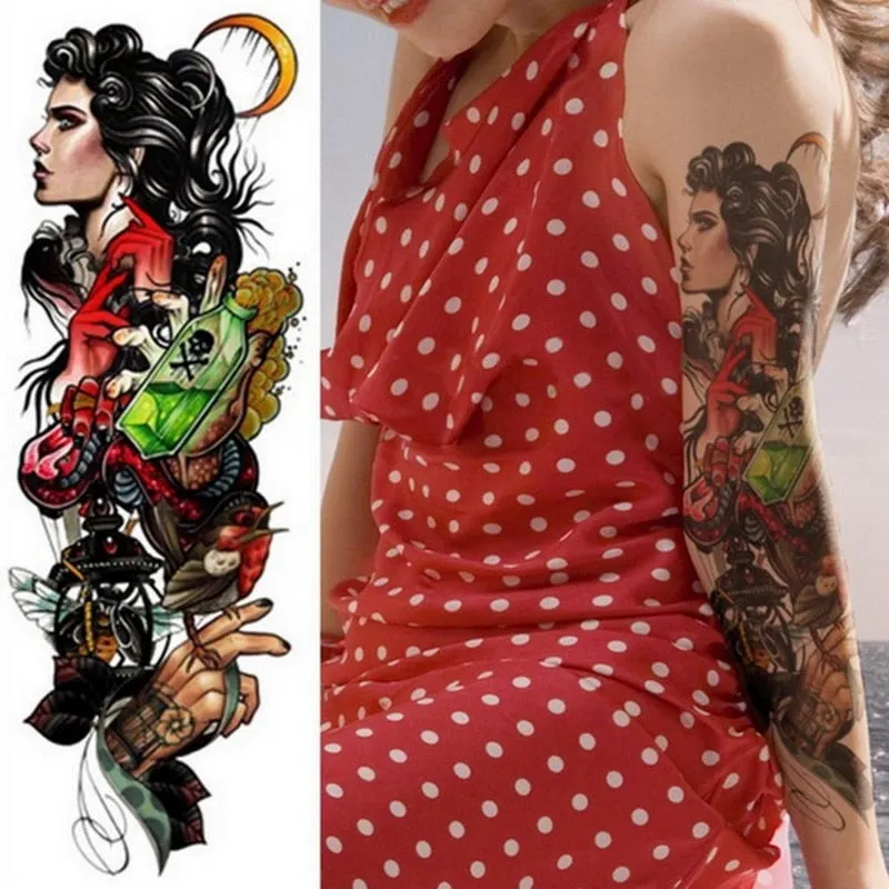 large temporary tattoos for women men full arm tattoo sticker sleeve thigh big body art decal black waterproof fake tatoo flower
