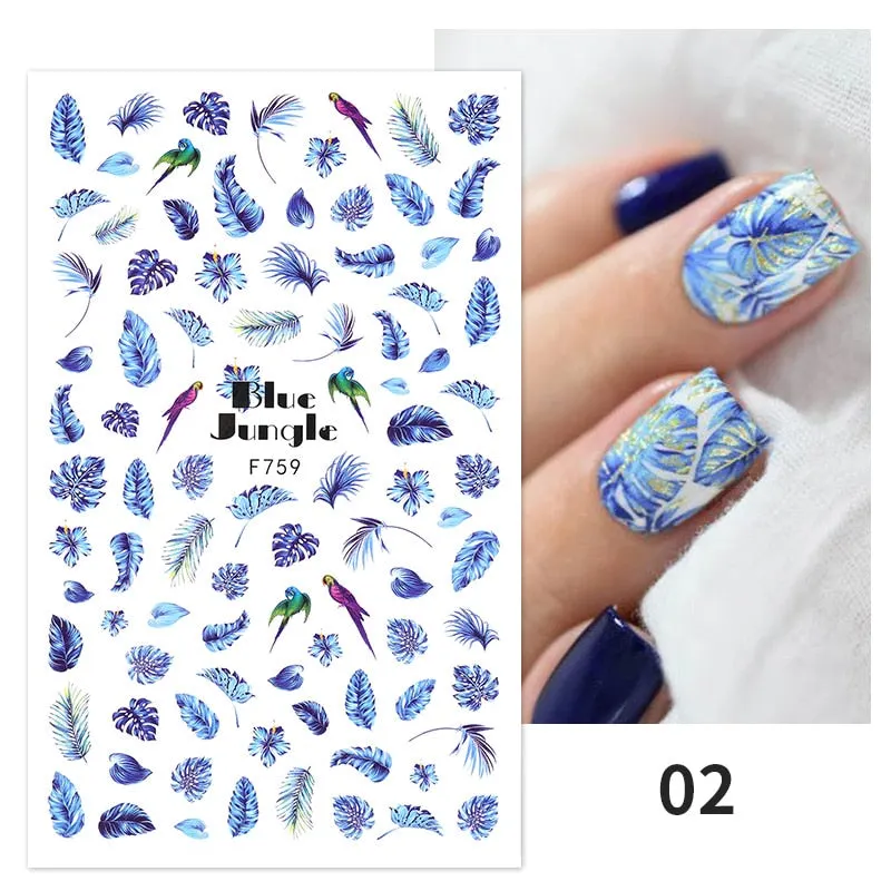 1PC Fall Leaf Flowers Line 3D Nail Sticker Mape Leaves Waves Pattern Decals Slider DIY Nail Art Decoration Wraps For Manicures-Nail Inspo