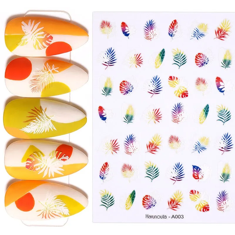 1 Sheet Russian Series Letter 3D Nail Sticker Flower Leaves Nail Transfer Beautiful Decals Slider Nail Art DIY Decoration