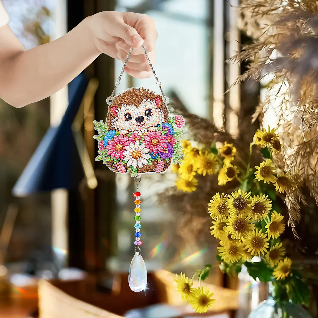 2Pcs Hedgehog DIY Double-Sided Diamond Painting Hanging Kits Diamond Painting Suncatcher Craft Kit for Home Garden Wall Decor Gift