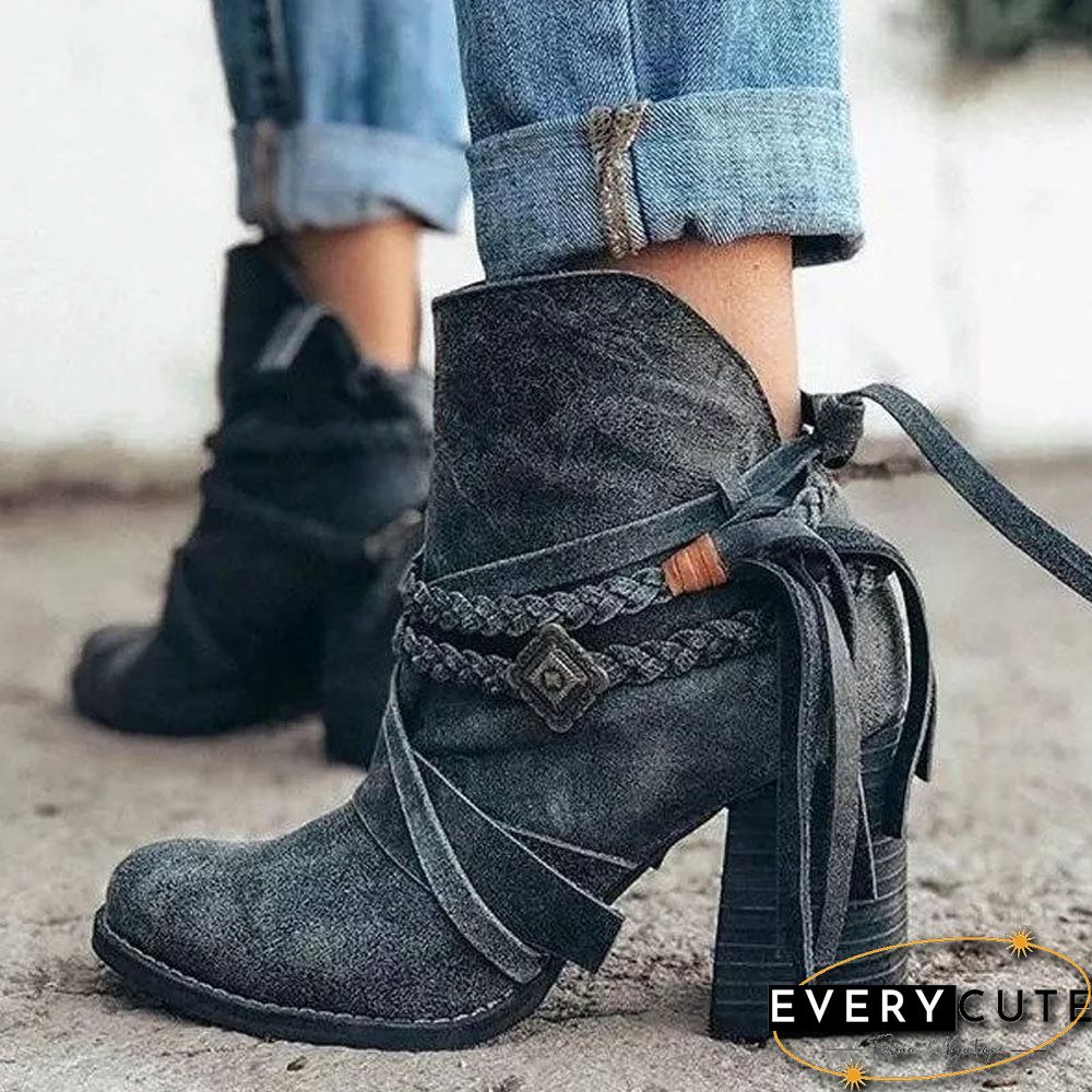 Winter Women Thick Heel Ankle Boot