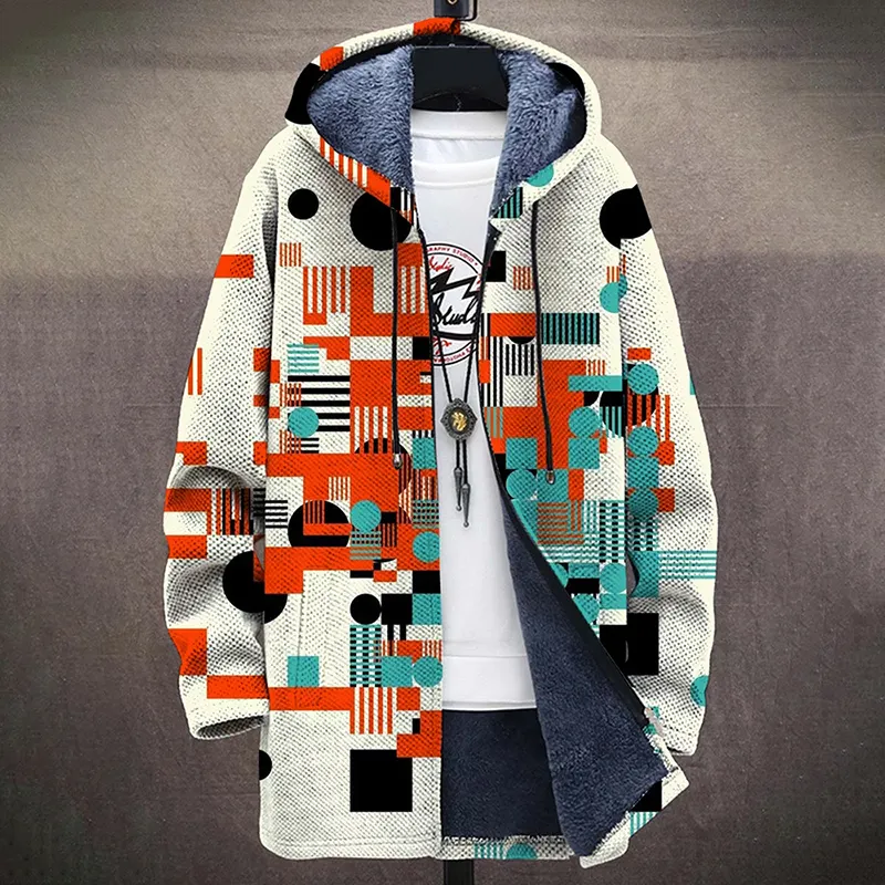 Retro Geometric Art Pattern Plush Long Sleeve Sweater Jacket Cardigan