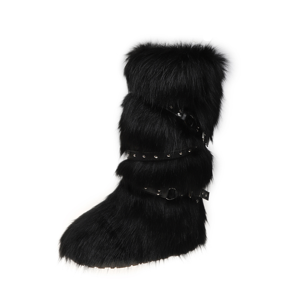European and American Cross-border Y2K Spice Girls Sexy High Barrel Snow Boots 2024 New Cross Belt Buckle Fur Hair Boots-MERUMOTE