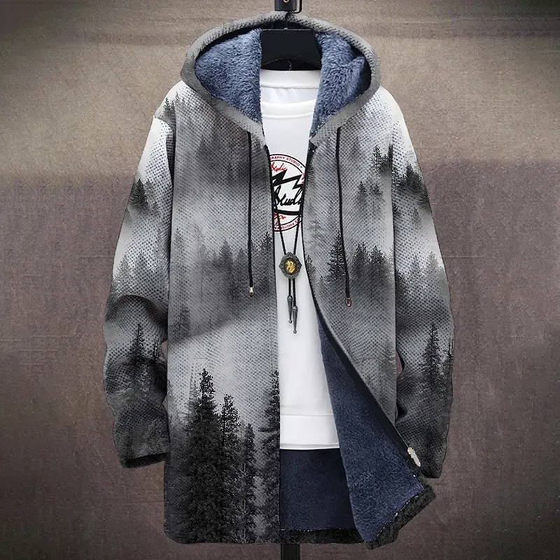 Landscape Painting Plush Loose Long Sleeve Jacket Cardigan