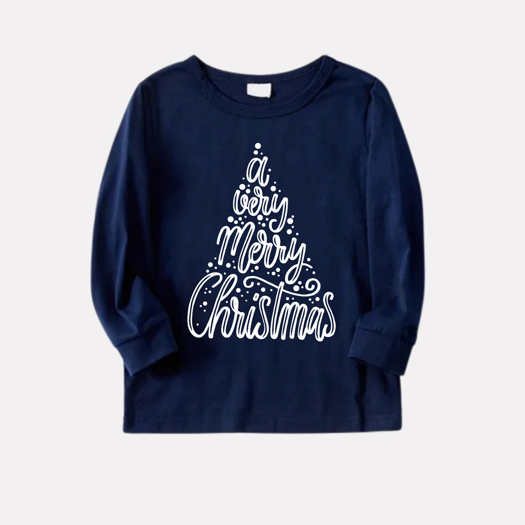 "A Very Merry Christmas" 2024 Blue Long Sleeve Top with Blue & Red Plaid Family Matching Pajamas
