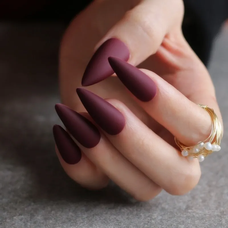 DIY long coffin Matte fake nails INS 10 colors optional Stiletto salon matte false nails salon art false nails-Nail Inspo