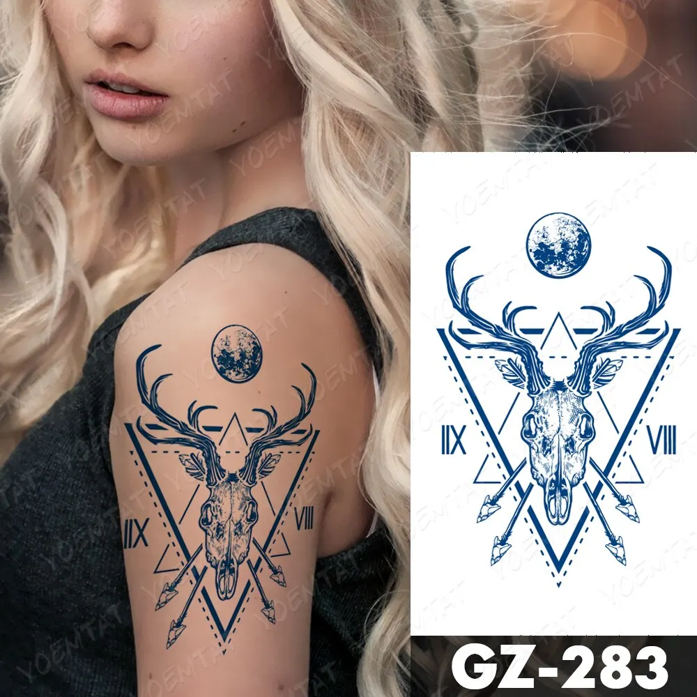 Sdrawing Lasting Ink Tattoos Body Art Waterproof Temporary Tattoo Sticker Line Dragon Tiger Totem Tatoo Arm Fake Fox Whale Tatto