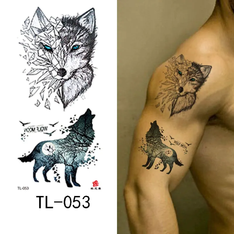 1~8 pieces of animal plants wolf bear bird art tattoo stickers disposable waterproof temporary tattoo stickers for men and women