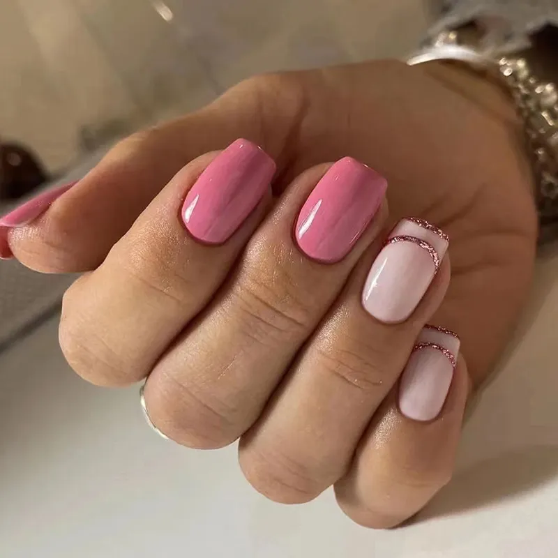 Churchf Churchf Long Barbie Pink Fake Nail Pure Color Beauty Nail Flash Powder French Simple Fashion Women's Special Nail
