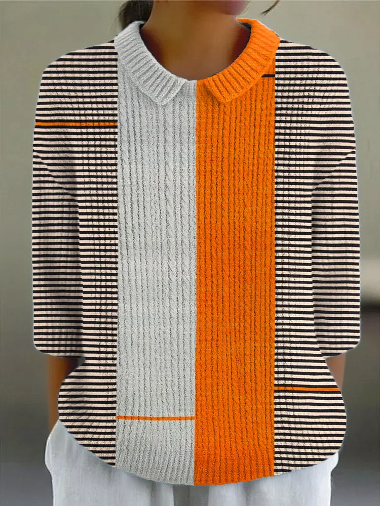 Women's Vintage Abstract Geometry Art Print Casual Pullover Sweater