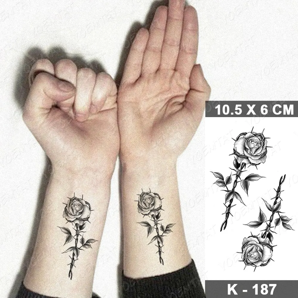 Waterproof Temporary Tattoo Sticker Black Point Line Sunflower Geometric Rose Flash Tatoo Fake Tatto For Body Art Women Men