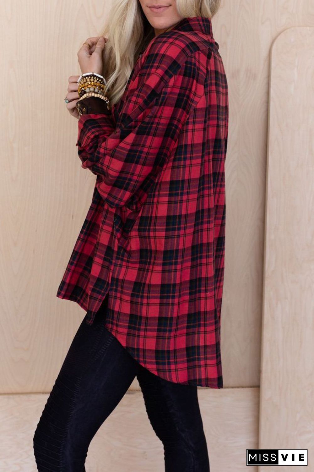 Casual Colorful Plaid Lapel Blouse
