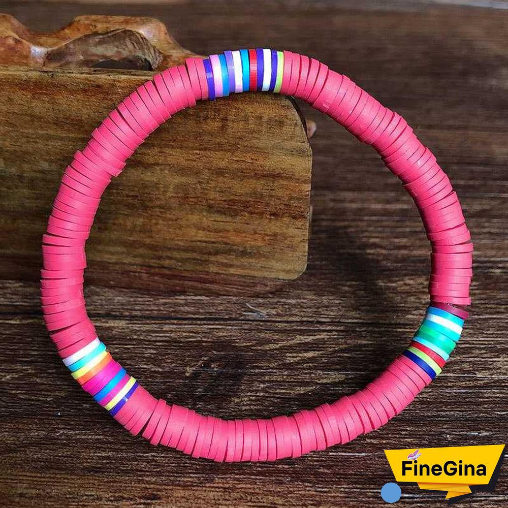 Recyclable Rainbow Colorful Polymer Clay Beads Bracelets Jewelry