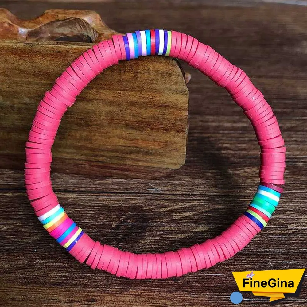 Recyclable Rainbow Colorful Polymer Clay Beads Bracelets Jewelry