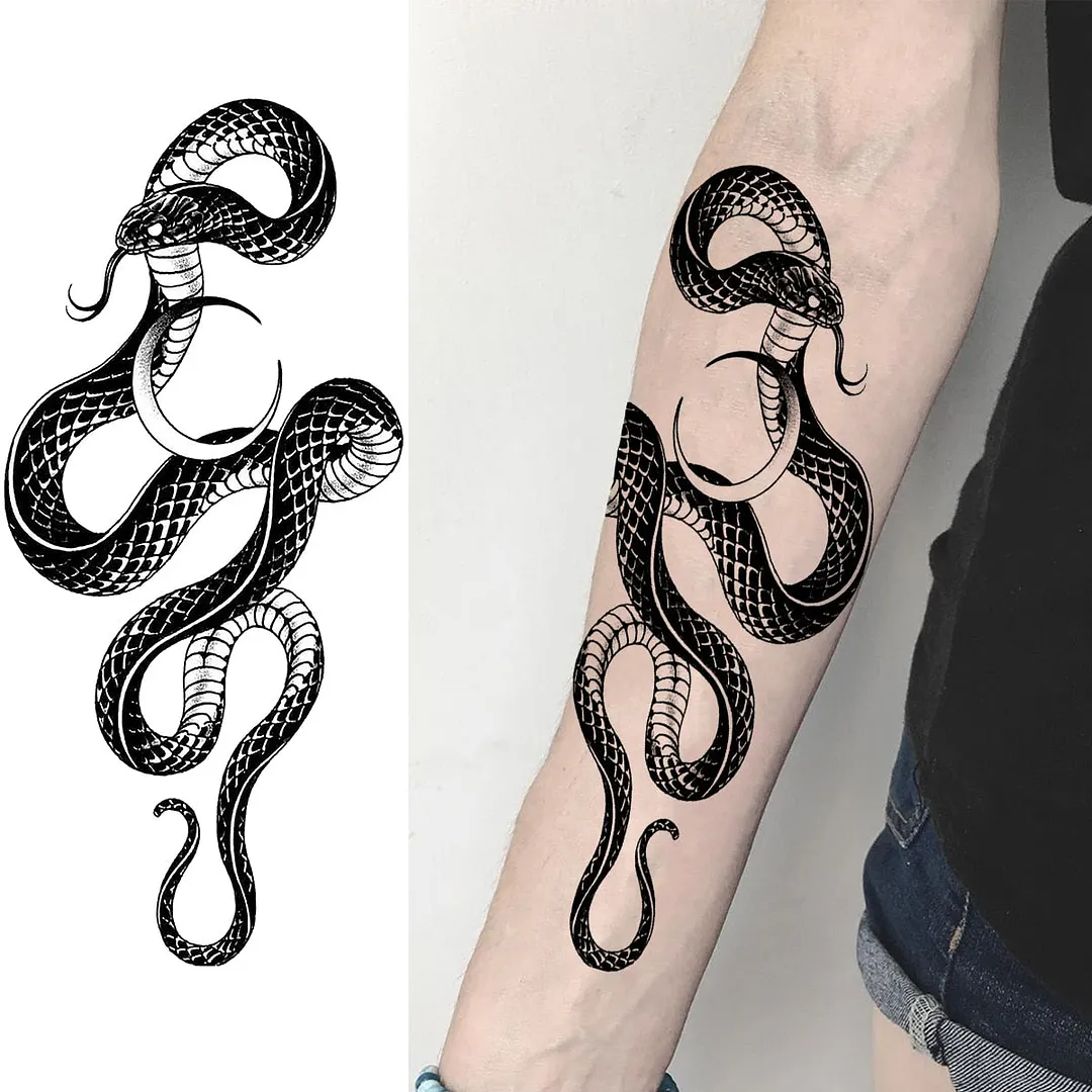 Black Rose Flower Snake Temporary Tattoos For Women Adult Peony Serpent Fake Tattoo Forearm Body Art Painting Waterproof Tatoos