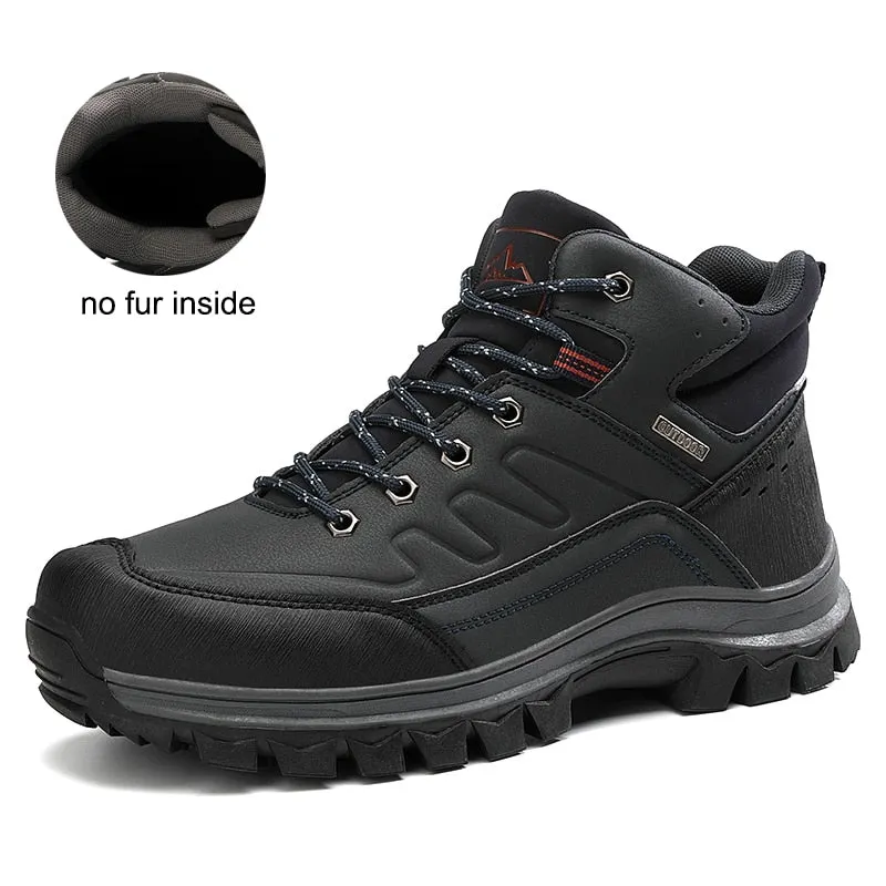 2021 Winter New Men Snow Boots Outdoor Warm Plush PU Leather Booties Ankle Boots Man Outdoor Sneakers Flat Platform Work Shoes