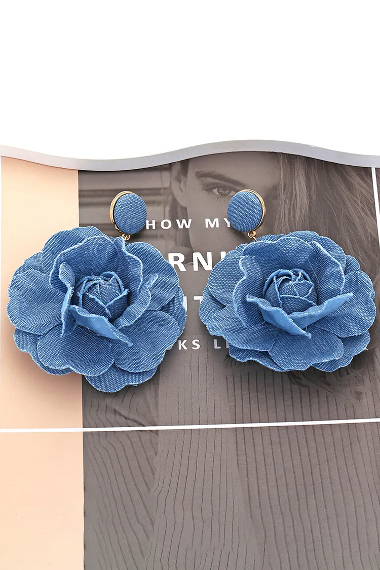 Party Denim Rose Flower Dangle Earrings 2024 - Xpluswear