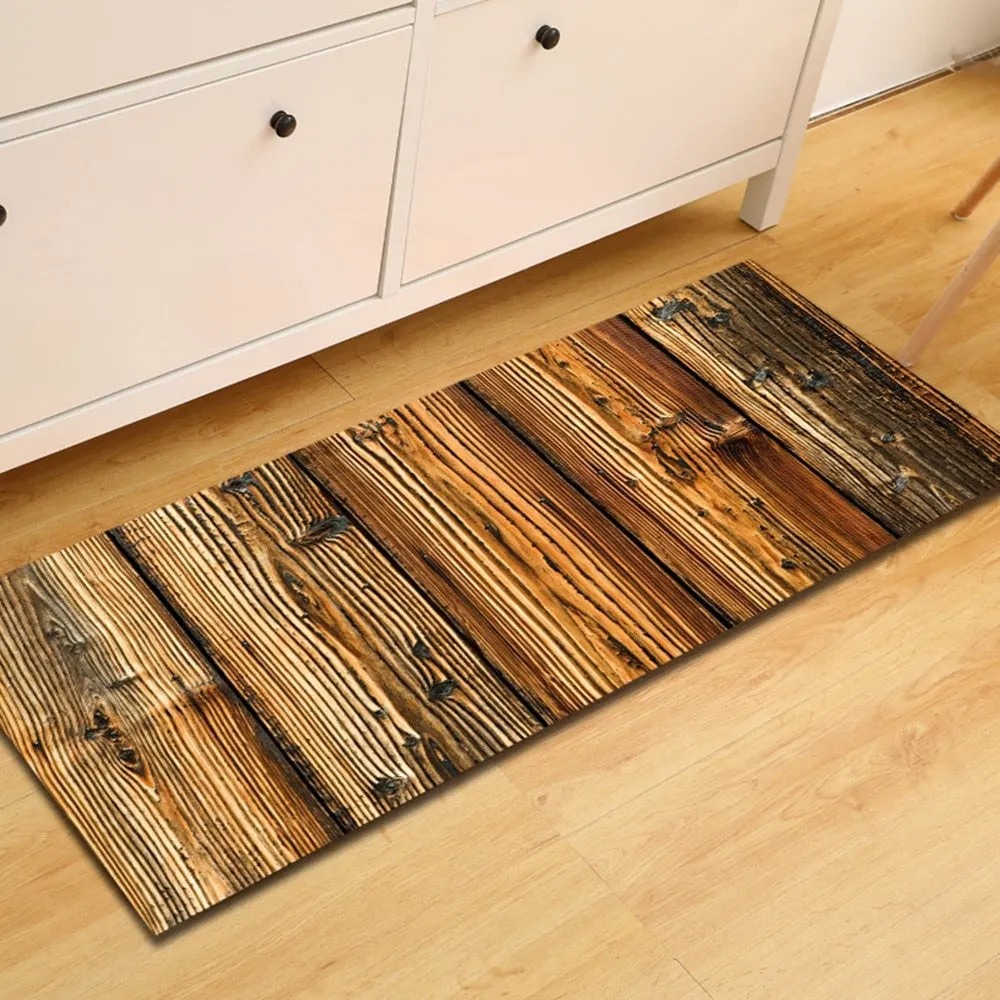 Wood Grain Kitchen Carpet Entrance Doormat Bedroom Hallway Floor Mat 3D Cobblestone Bathroom Water Absorption Anti-slip Long Rug