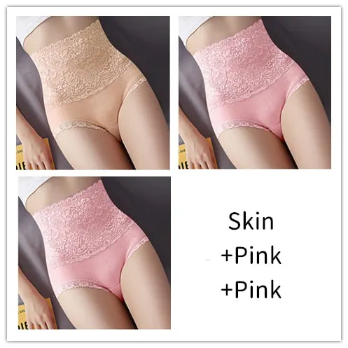 Women Lace Panties High Fit Cotton Panties High Waist Underwear Body Shaping Sexy Lingerie Slimming Tummy Control Pants 3Pcs
