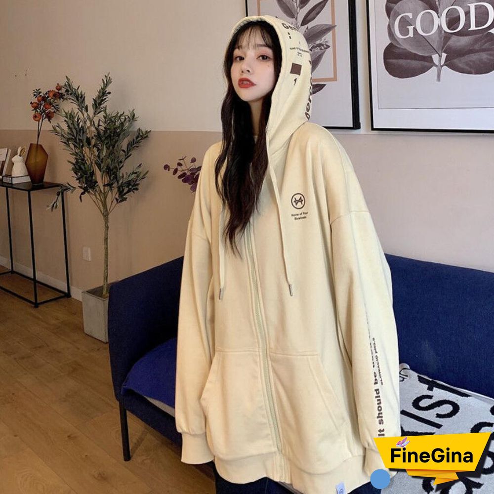 Spring Autumn Women Harajuku Zip Up Hoodies Oversized Loose Korean Version Sweatshirts Cute Kawaii Pocket Jacket Clothing Casual