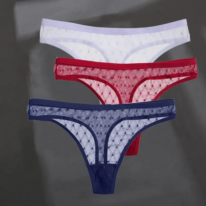 3PCS/Set Women's Panties Sexy G-String Perspective Woman Thong Low-waist Underpants Hollow Out T-back Female Underwear Lingerie