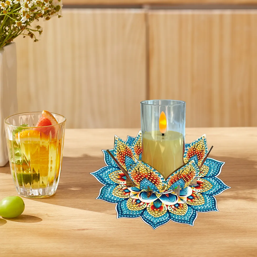 Mandala Lotus-K Acrylic DIY Diamond Painting Candle Holders Without Candles Crystal Painting Tealight Candle Stand Table Centerpiece for Adults Beginners Home Party Decor