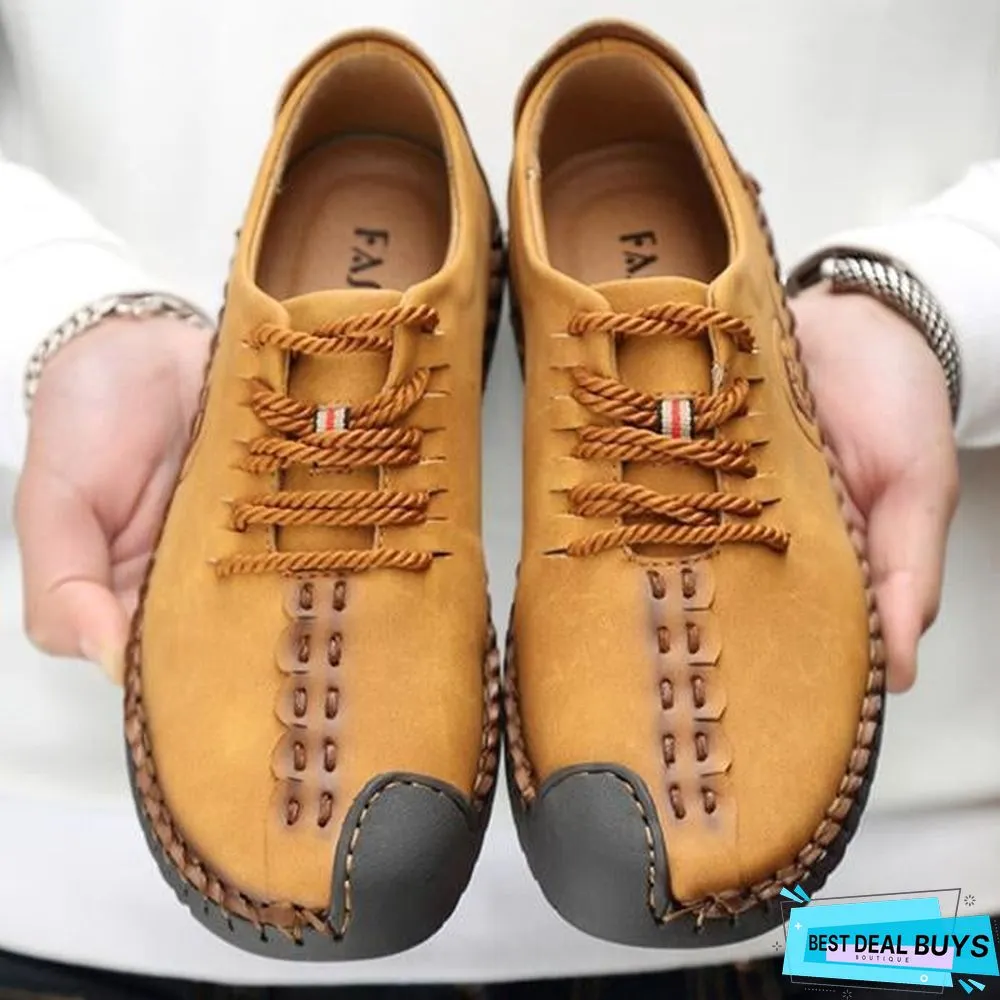Men's Comfortable Casual Loafers Shoes Split Leather Flats Moccasins Shoes