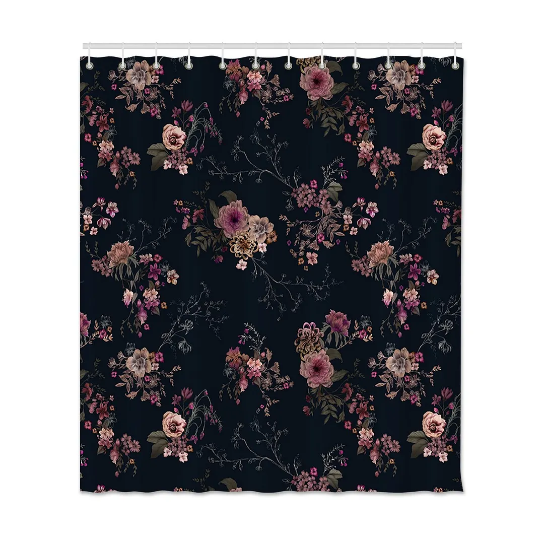 Flower Leaves Printed Shower Curtain For Bathroom Polyester Fabric Shower Curtain Home Decor Waterproof Bath Curtain With Hooks