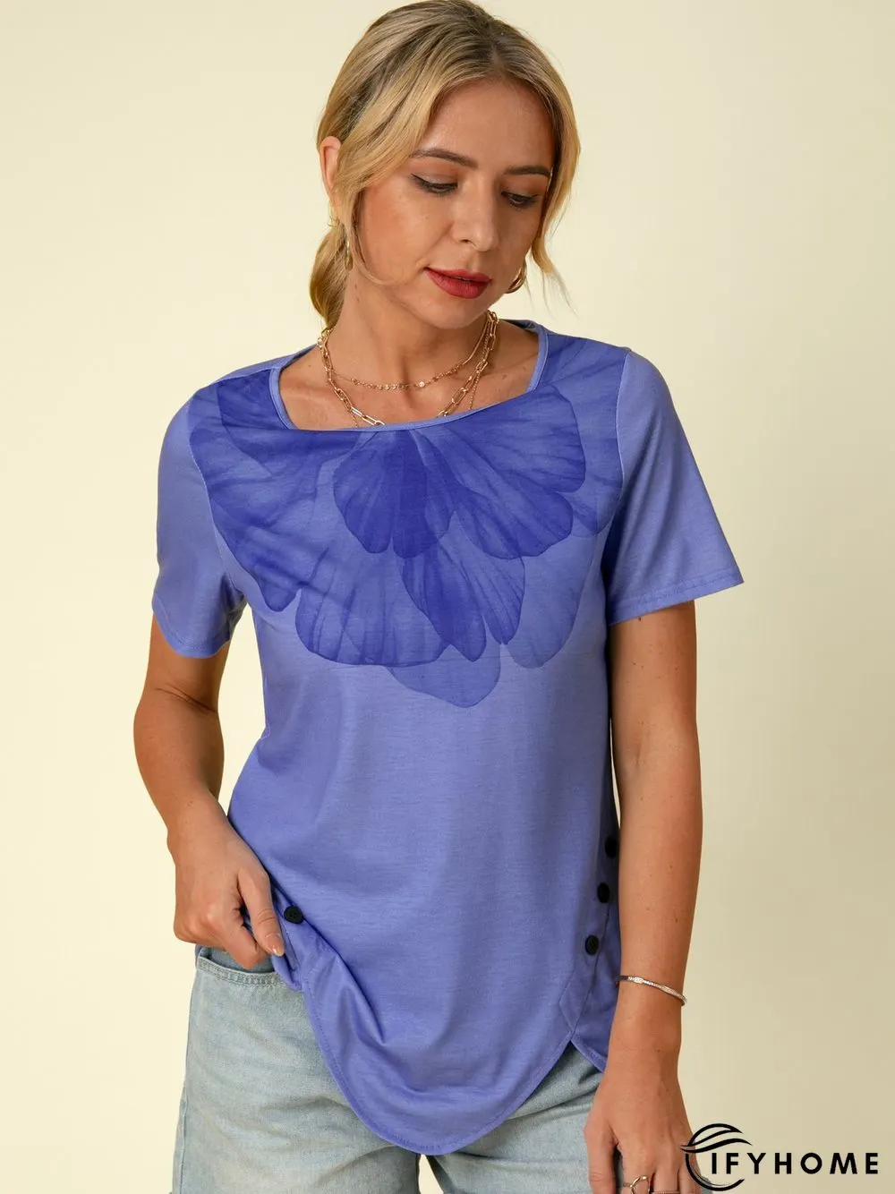 Short Sleeve Floral Crew Neck Casual T-shirt | IFYHOME