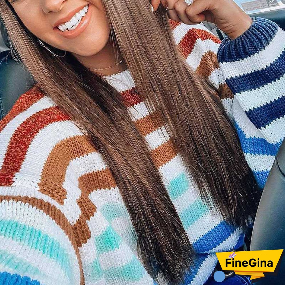 Blocked Colorful Stripes Cropped Turtleneck Sweater Long Sleeve