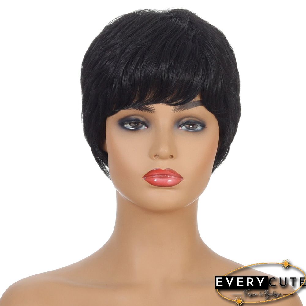 Women's Oblique Bangs Black Wig Short Hair Female Chemical Fiber Headgear
