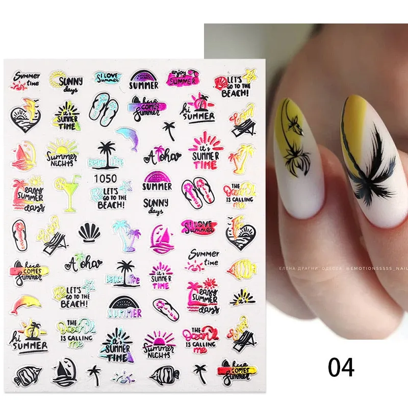 Maple Leaves 3D Nail Sticker Gold Black iridescent Leaf Tree Geometrics Lines Adhesive Transfer Sticker DIY Nail Decoration