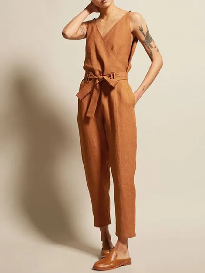 Cotton and linen strappy jumpsuit