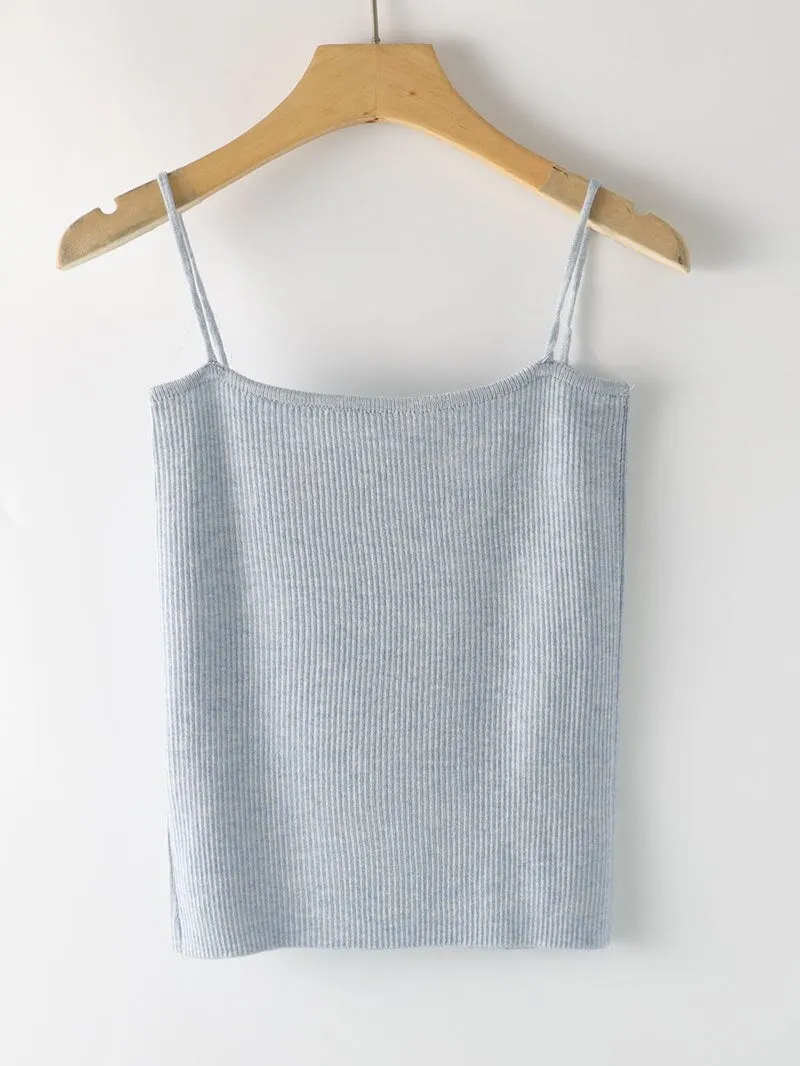 sexy basic women tank top Summer white knit tank top Women sexy knitted camisole sleeveless strip camisole
