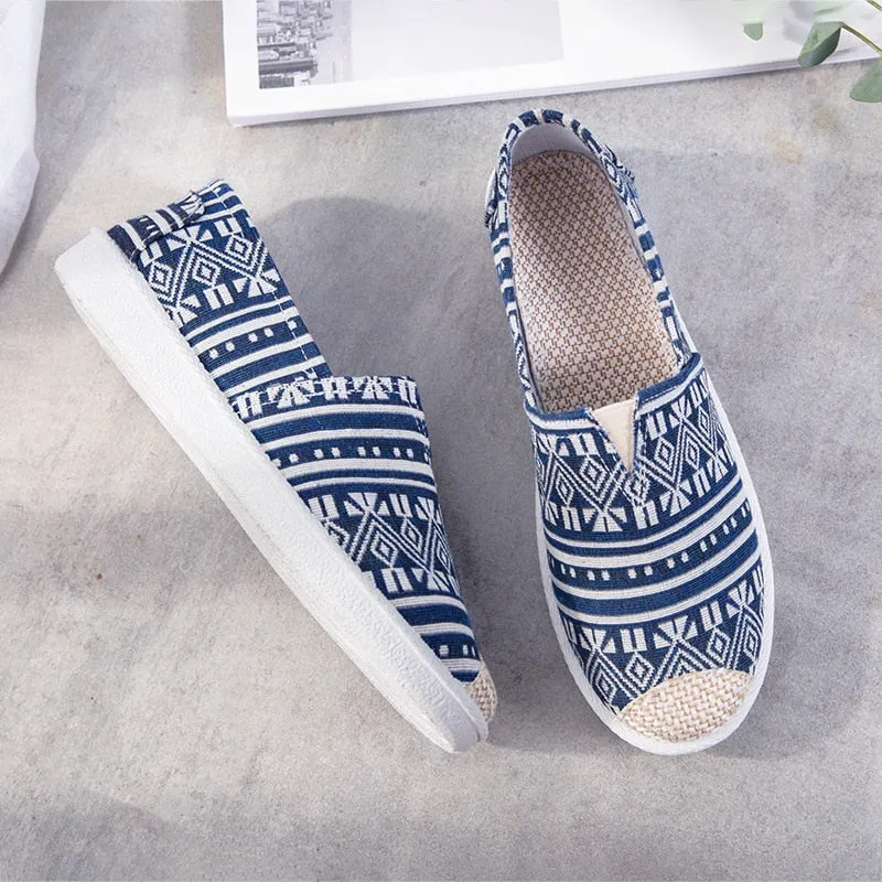 New Print Women Sneakers Slip On Light Mesh Summer Shoes Summer Breathable Flat Shoes Women's Single Shoes Flat Lazy Fisherman