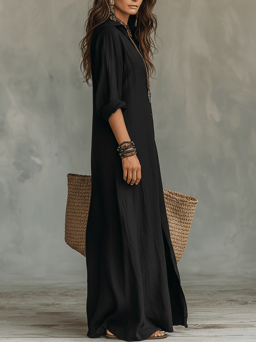 black maxi dress casual Gemma Black Long Sleeve Ribbed Maxi Dress - XXL Size - Women's Dresses