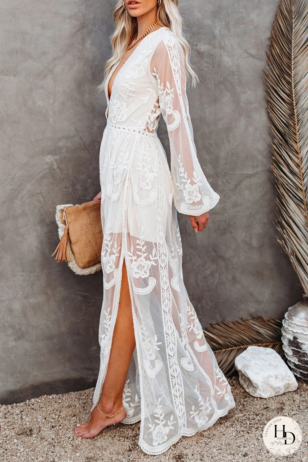 Casual Solid Lace V Neck Lace Dress Dresses(3 Colors)