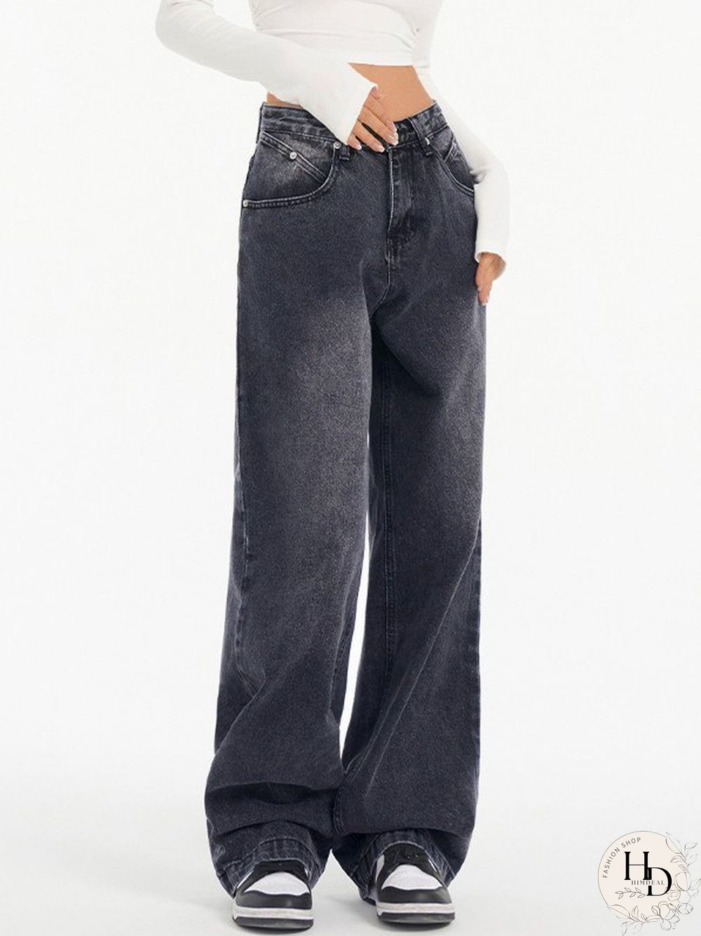 Washed Black Baggy Boyfriend Jeans