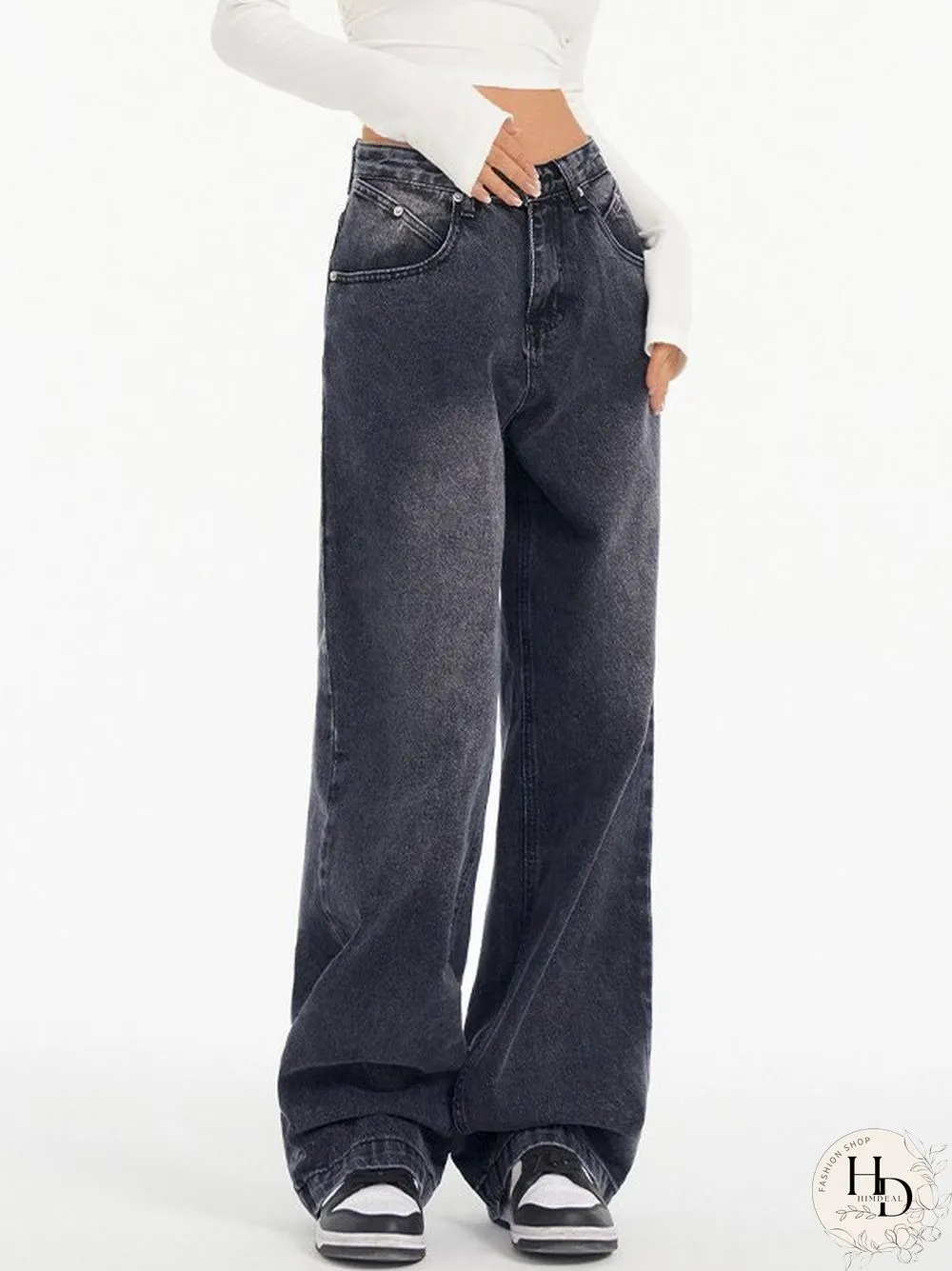 Washed Black Baggy Boyfriend Jeans