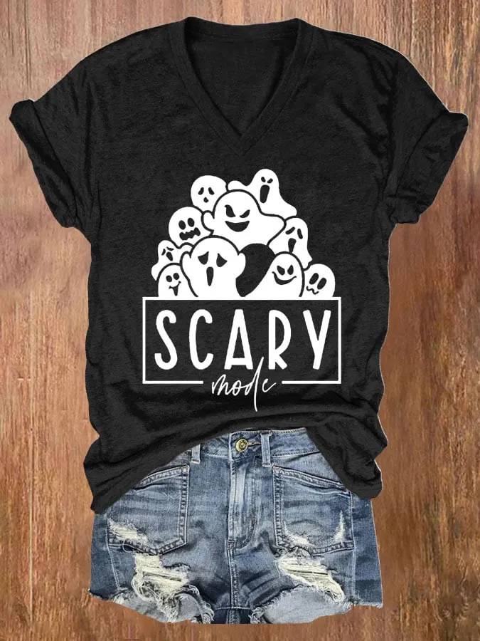 Women's Scary Mode Ghost Print Short Sleeve T-Shirt