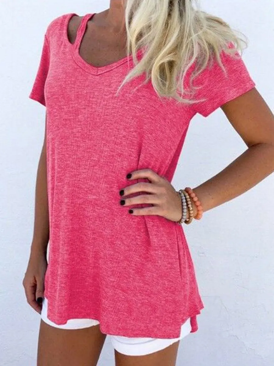 V-neck Short Sleeve Loose Casual T-shirt