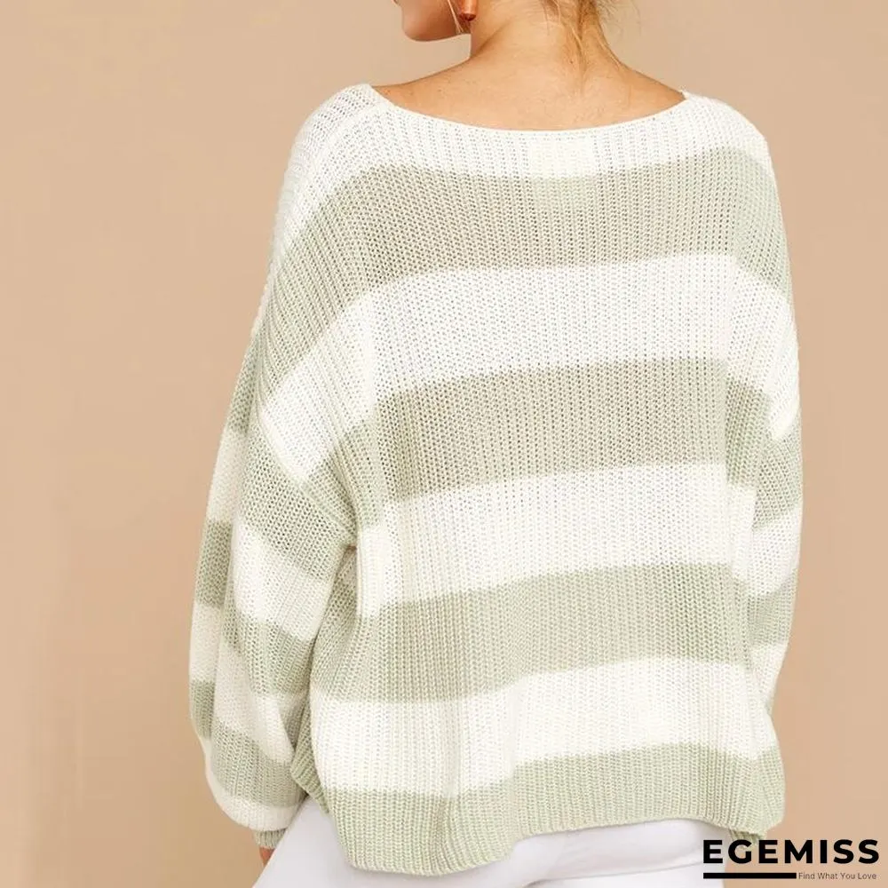 Autumn and Winter New Striped Crew Neck Large Sweater | EGEMISS
