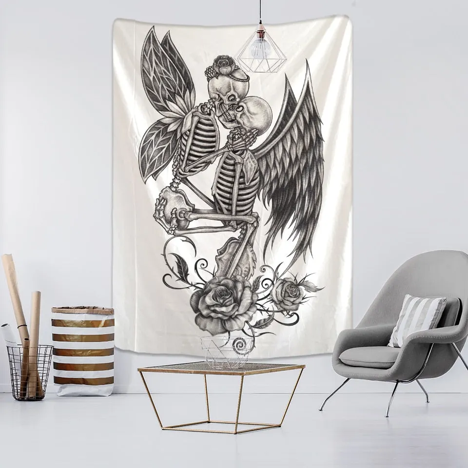 Skull Reaper Tarot Card Tapestry Wall Hanging Psychedelic Witchcraft Abstract Horror Background Cloth Dormitory Home Decor