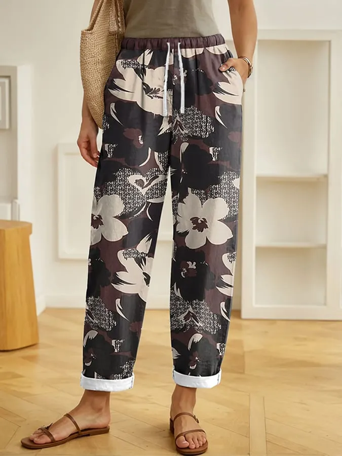 Women's Botanical Floral Print Loose Casual Pants