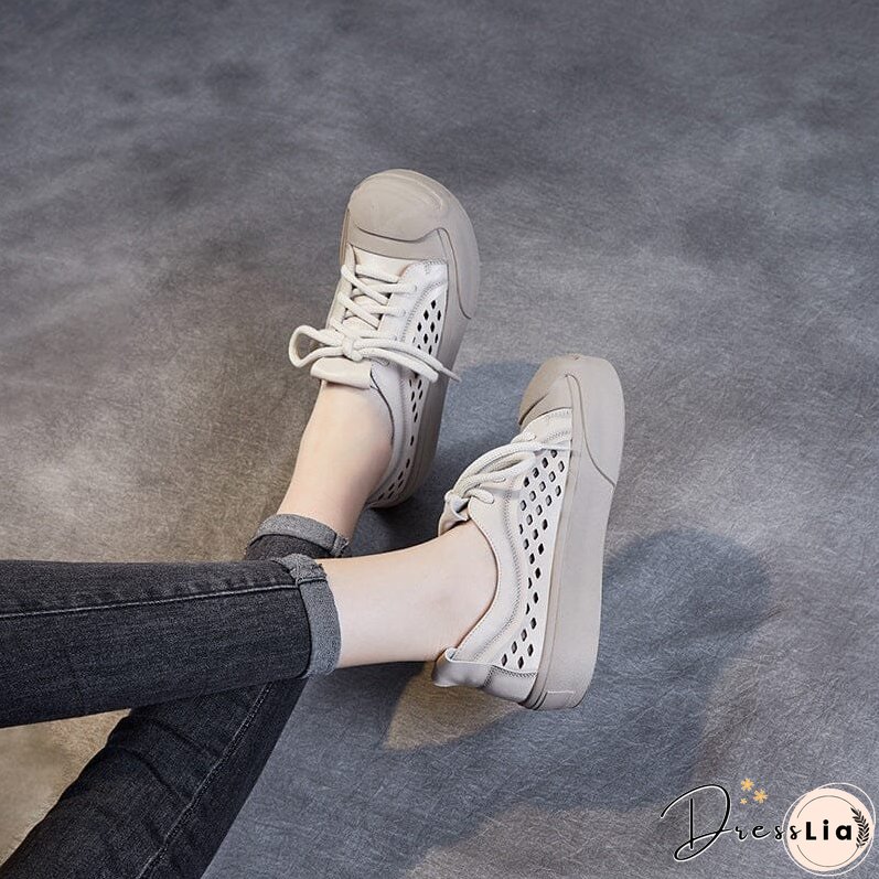 Summer Retro Hollow Leather Casual Shoes