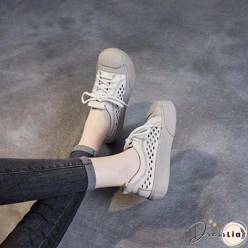 Summer Retro Hollow Leather Casual Shoes