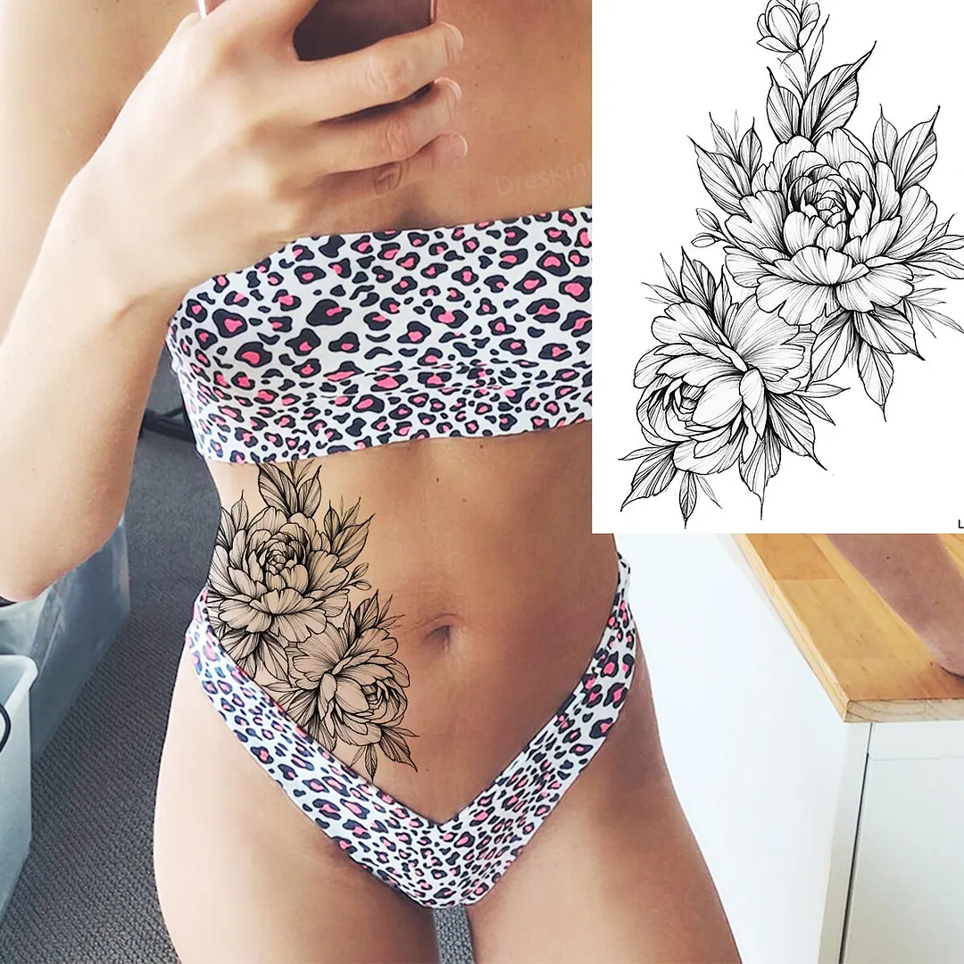 Sdrawing Halloween Skeleton Skull Vampire Temporary Tattoos For Women Adult Rose Flower Fake Tattoo Body Art Leg Arm Tatoo