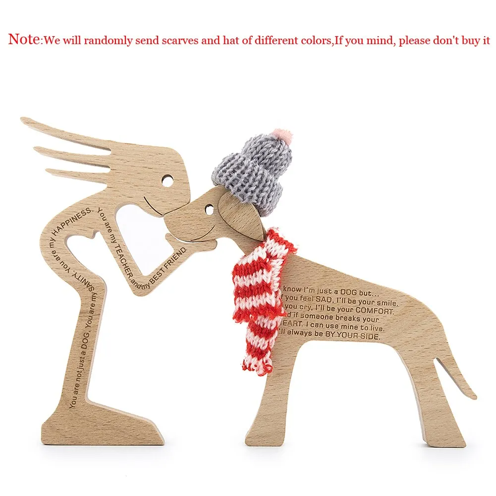 Wooden Dog Decoration Craft Figurine Family Puppy Table Ornament Wood Carving Model Creative Decoration For Lovely Gifts