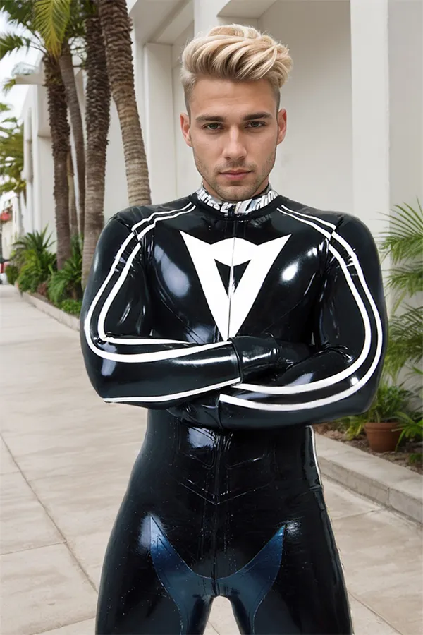 Men Latex Catsuits MotoGP Biker Front Zipper