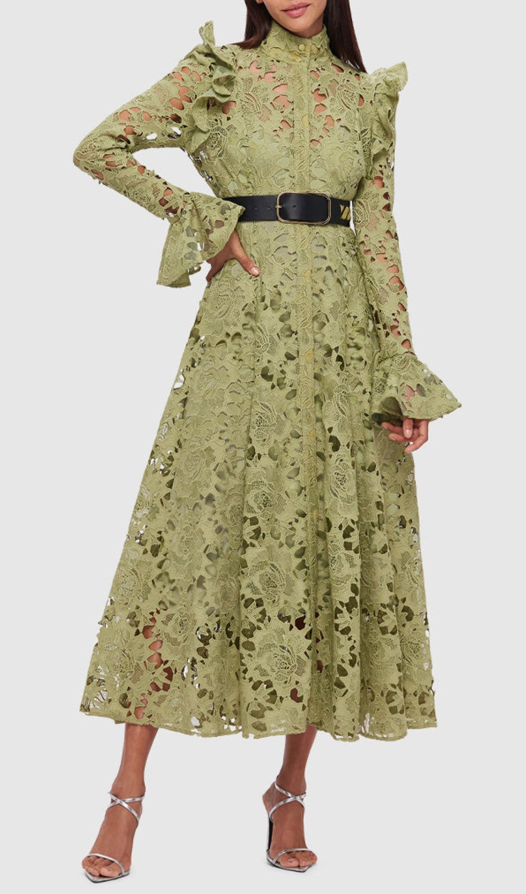 Adora Olive Lace Sleeve Midi Dress Flowering Girl